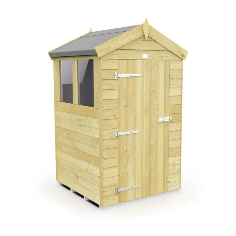 Image of Buttercup Farm 4 x 4 Feet Apex Shed - Single Door W/ Windows - L127 x W118 x H217cm in Brown Brown Unisex