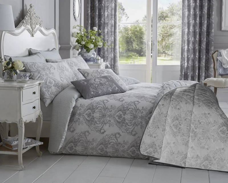 Image of Bellissimo Home Toile 200 Thread Count Cotton Rich Duvet Cover Set - Super King Bed / Grey