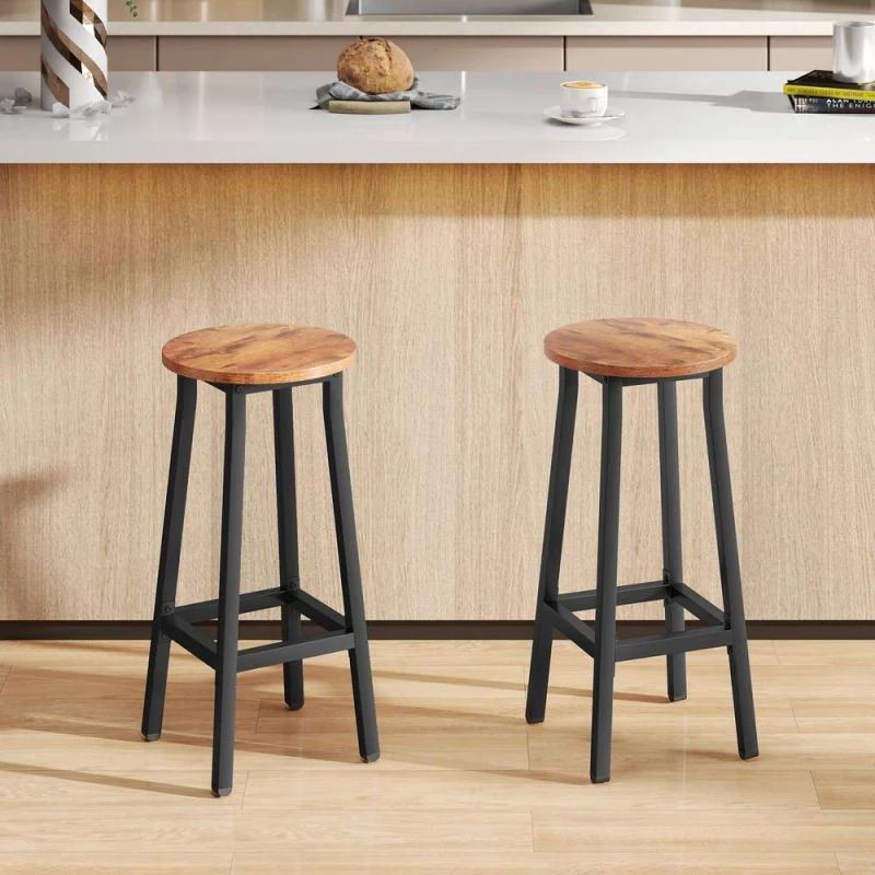 Image of HOMCOM Barstools, Breakfast Bar Stools with Footrest, Rustic Brown Brown Unisex