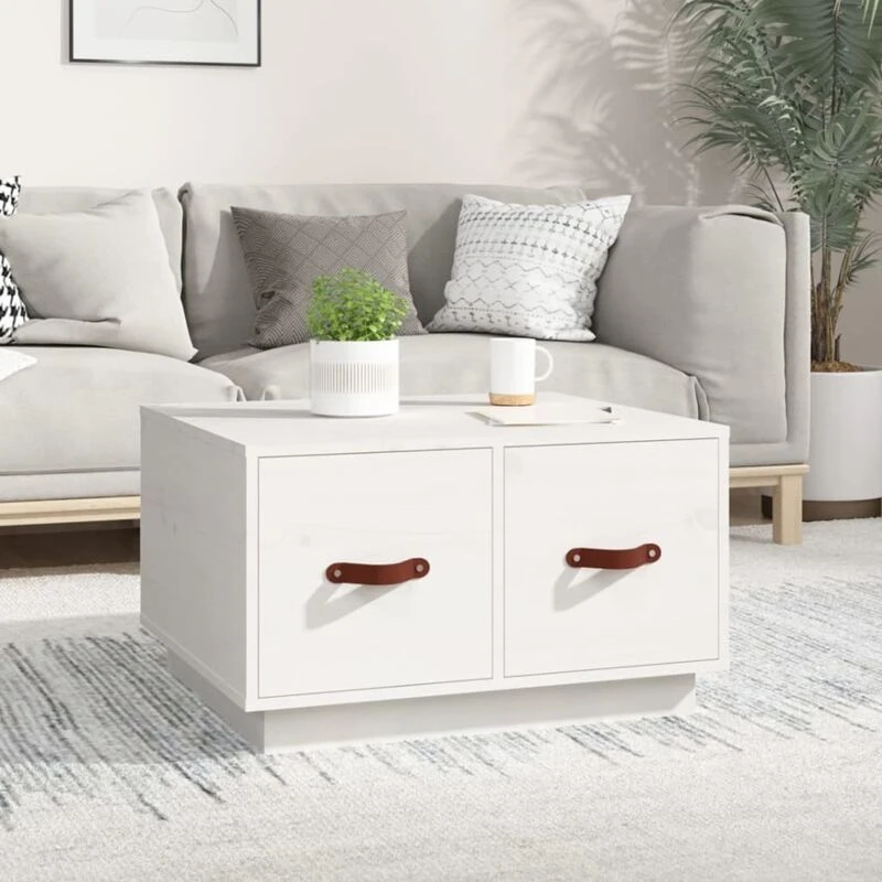 Image of Vidaxl Coffee Table White 60X53X35cm Solid Wood Pine, White 820967