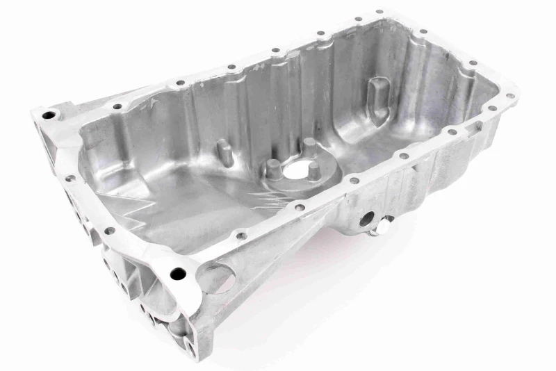 Image of VAICO V10-0432 Oil Sump with bore for oil-level sensor, Aluminium, without gasket/seal, Original VAICO Quality Oil Pan (592)