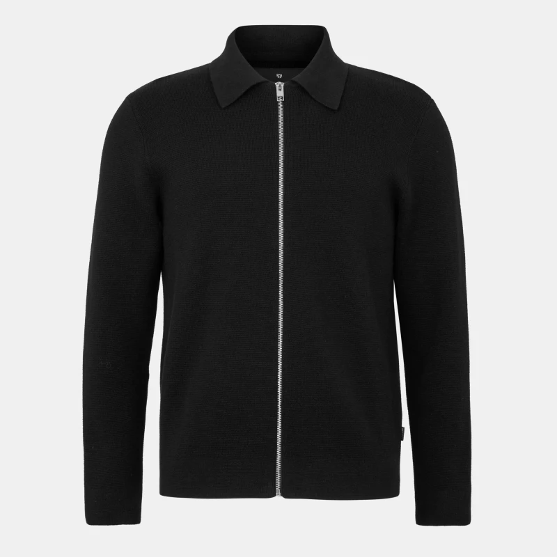 Image of Jack and Jones Mens Stitch Knitted Full-Zip Fleece Fabric Black male XS