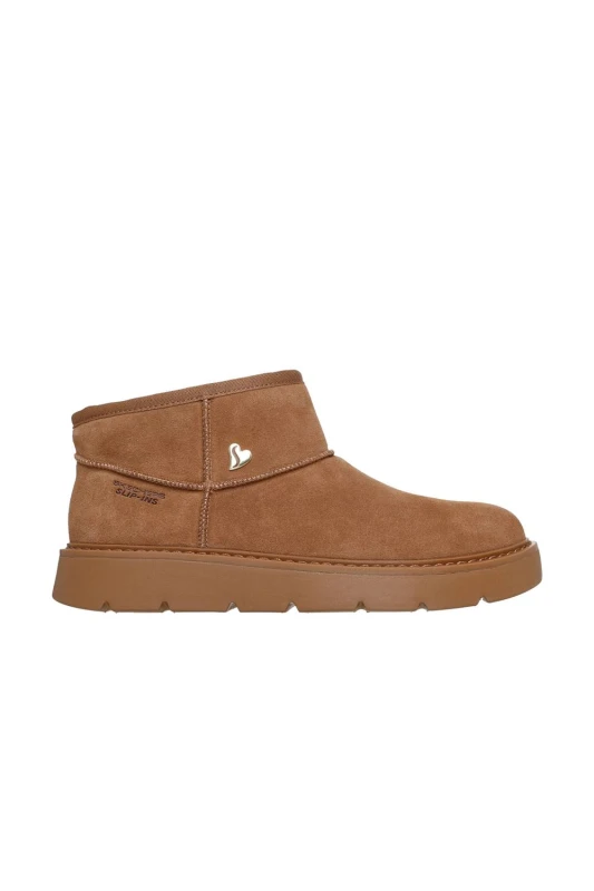 Image of Skechers Womens KEEPSAKES COZY Slip-Ins Cozy Mini Boot W/Memory Foam Tan in Chestnut Size: 4 Chestnut Female 4