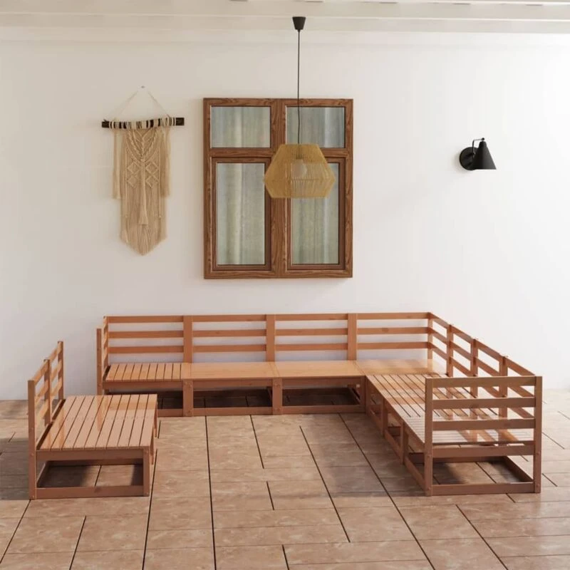 Image of VIDAXL 9 Piece Garden Lounge Set Honey Brown Solid Pinewood Vidaxl 8720286469606