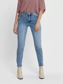 Image of Only High Waist Straight Leg Ankle Jean - Blue Size 30, Inside Leg 32, Women