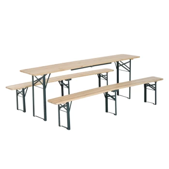 Image of Outsunny Portable Folding Camping Picnic Trestle Beer Table and Bench Set Garden BBQ Chairs Stools Wooden Wood - 218L x 24.5W x 43Hcm