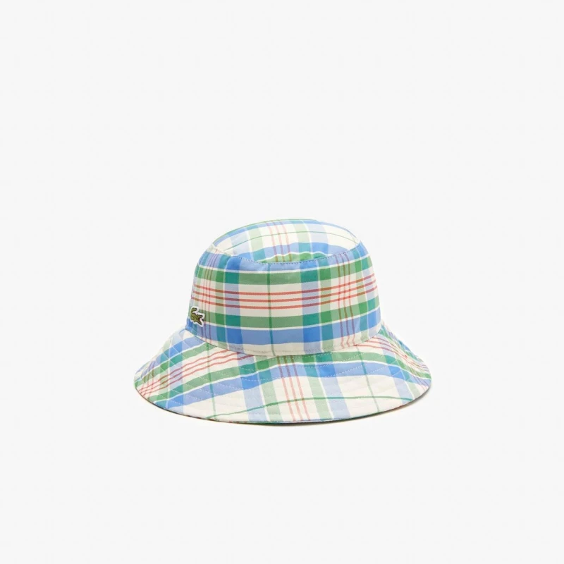Image of Lacoste Cotton Blend Checked Bucket Hat - Multi Multi M