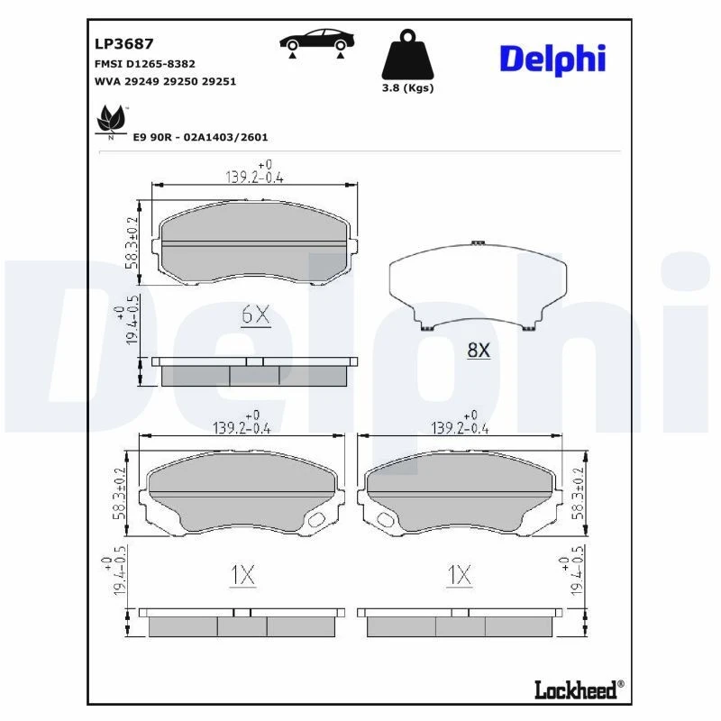 Image of DELPHI Brake pad set DELPHI LP3687