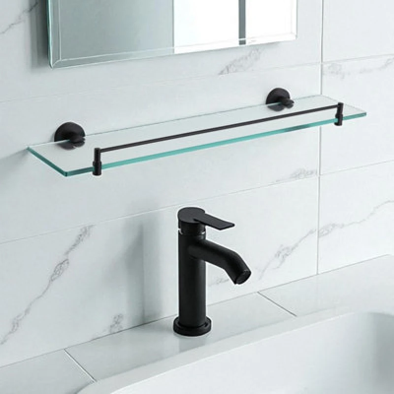 Image of Showerdrape Modernity 500mm Black Stainless Steel Wall Mounted Frosted Glass Vanity Shelf Black