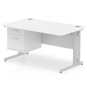Image of Impulse 1400 Rectangle Silver Cable Managed Leg Desk White 1 x 2