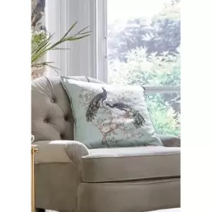 image of Laura Ashley Belvedere Duck Egg Cushion, Embroidered - Blue