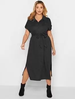 Image of Yours 3/4 Sleeve Button Up Polo Neck Spot Dress - Black, Size 16, Women