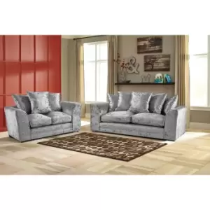 Image of Mirana Modern Crush Velvet 3 Plus 2 Sofa Set - Silver - Silver