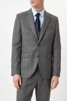 Image of Mens Slim Grey Blue Highlight Check Suit Jacket