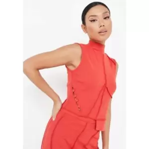 image of Missguided Coord Exposed Seam High Neck Crop Top - Red