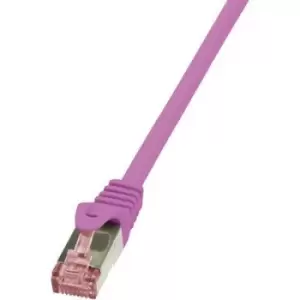 image of LogiLink CQ2059S RJ45 Network cable, patch cable CAT 6 S/FTP 2m Pink Flame-retardant, incl. detent