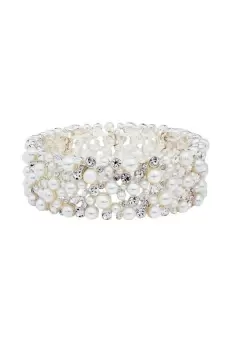 Image of Silver Crystal And Pearl Stretch Bracelet