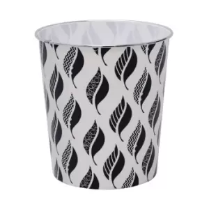 image of JVL Leaves Plastic Waste Paper Bin - Black and White