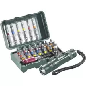 Image of Metabo Metabo 626721000 Bit set 29 Piece Pozidriv, Phillips, Slot, Allen, Star incl. LED mini torch