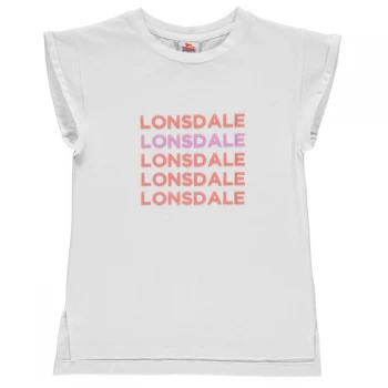Image of Lonsdale Longline T Shirt Junior Girls - White/Pink