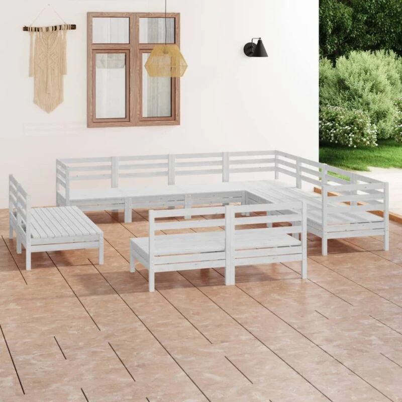 Image of VIDAXL 11 Piece Garden Lounge Set Solid Wood Pine White Vidaxl 8720286689103