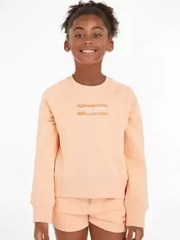 Image of Calvin Klein Jeans Girls Hero Logo Sweatshirt - Fresh Cantaloupe, Light Orange, Size Age: 8 Years, Women