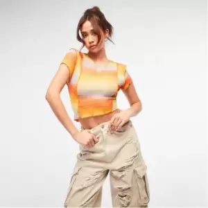 Missguided Co Ord Space Dye Rib Knit Exposed Seam Crop Top - Multi