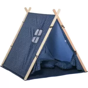 image of Kids Indoor Outdoor Teepee Play Tent Playhouse w/ Mat Pillow Carry Bag - Homcom