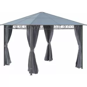 image of 3 x 3(m) Hardtop Gazebo for Garden Party w/ Polycarbonate Curtains - Grey - Outsunny