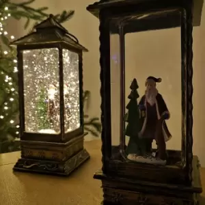 Image of 27cm Premier Glitter Water Spinner LED Lantern Christmas Decoration with Santa Scene
