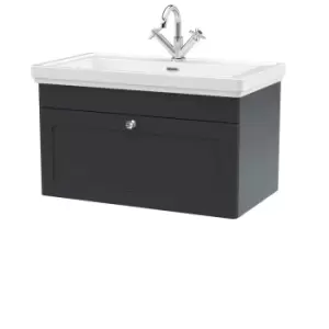 image of Nuie Classique 800mm Wall Hung 1-drawer Unit & Basin 1 Tap Hole - Satin Anthracite