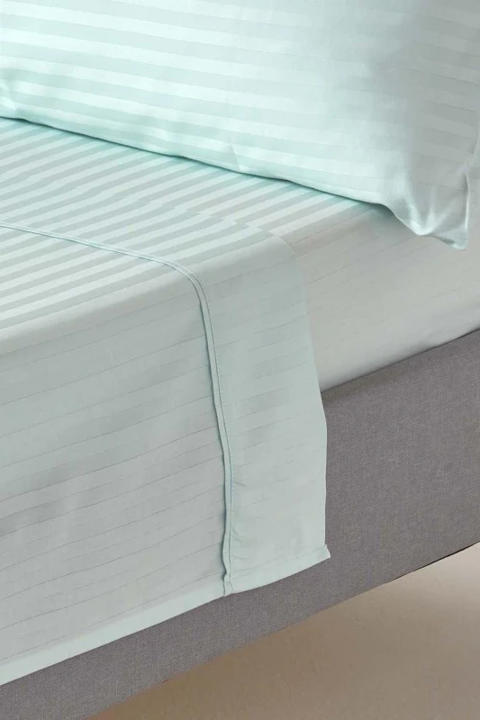 Image of Homescapes Blue Egyptian Cotton Satin Stripe Flat Sheet 330 Tc, Super King