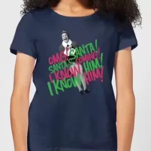 image of Elf Santa! I Know Him! Womens Christmas T-Shirt - Navy - L