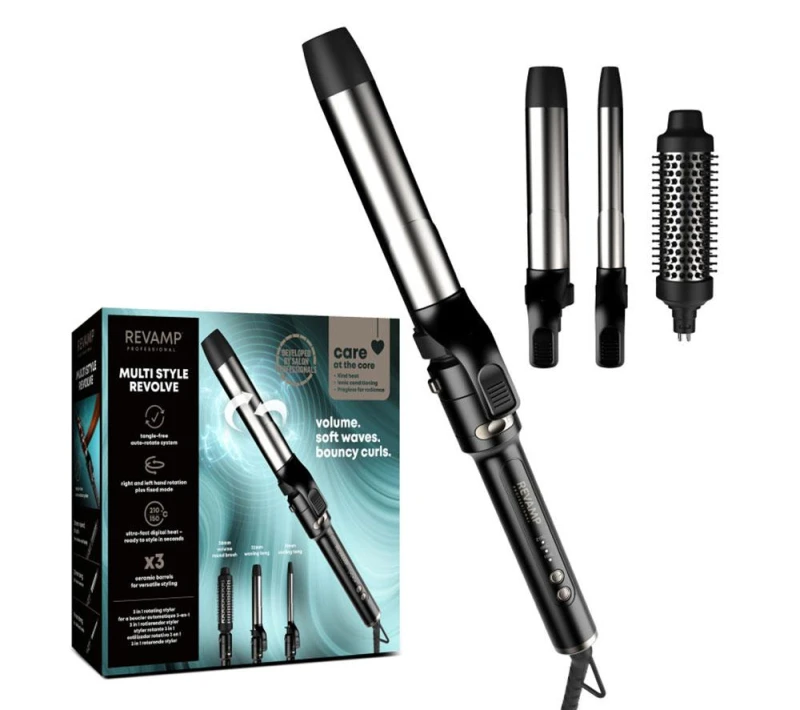 Image of REVAMP Multi Style Revolve 3-in-1 Rotating Hair Styler - Black & Gold, Black 5010777165845