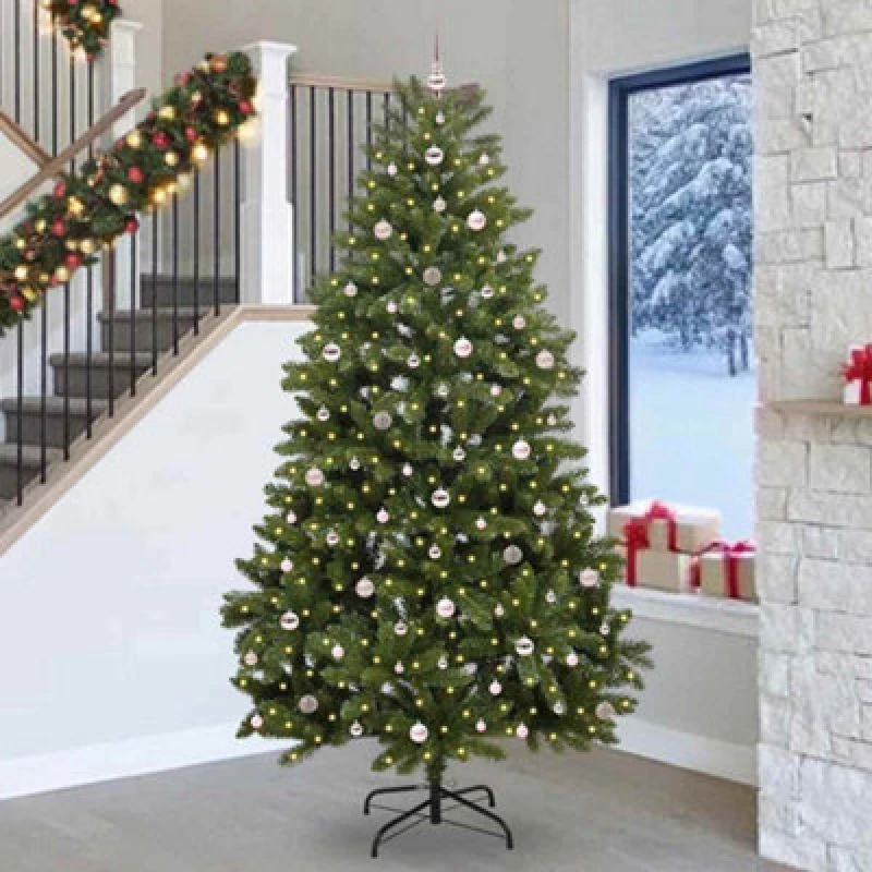 Image of vidaXL Artificial Christmas Tree with Pink Balls Green 270cm PVC and Metal, Green 3395714