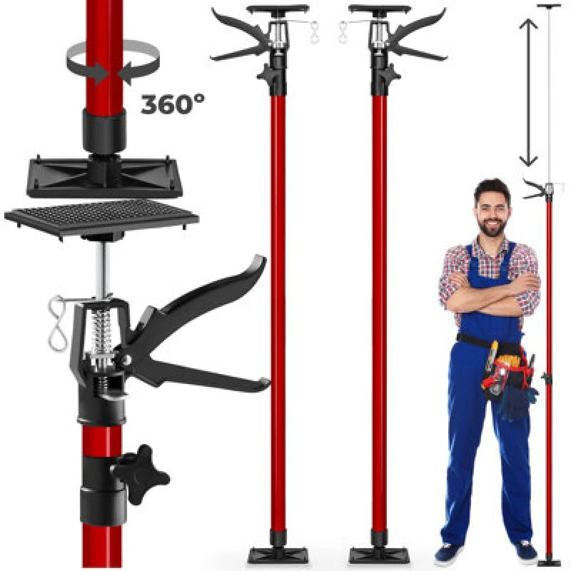 Image of Tectake Plasterboard Props Set Of 2 - Height-Adjustable, 115 Up To 290Cm - Red