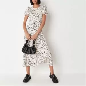 image of Missguided Dalmatian Print Ruffle Midax Smock Dress - Beige