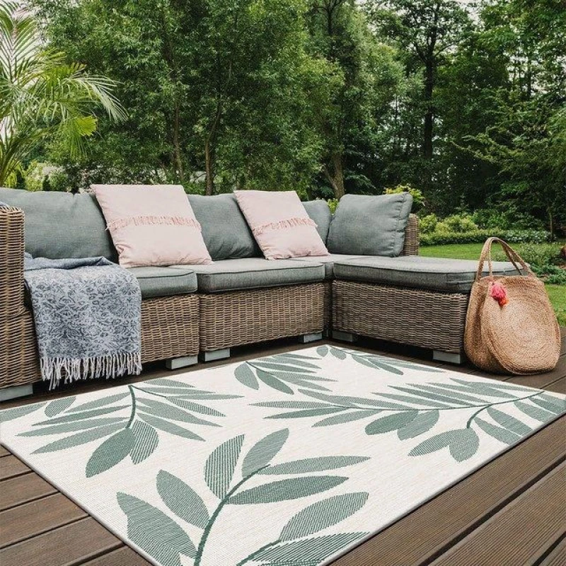 Image of THE RUGS Reversible Outdoor Rugs in Trailing Leaves Design Duo Weave Collection in Green Size: 160cm x 230cm Green Unisex 160cm x 230 cm