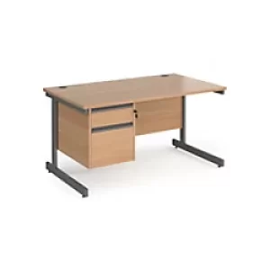 image of Dams International Straight Desk with Beech Coloured MFC Top and Graphite Frame Cantilever Legs and 2 Lockable Drawer Pedestal Contract 25 1400 x 800