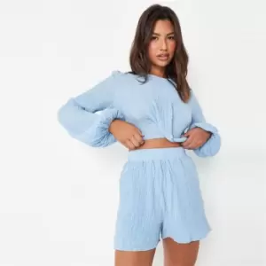 image of Missguided Crinkle Elastic Waist Short Co-Ord - Blue