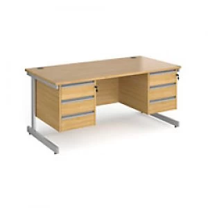 Image of Dams International Straight Desk with Oak Coloured MFC Top and Silver Frame Cantilever Legs and 2 x 3 Lockable Drawer Pedestals Contract 25 1600 x 800
