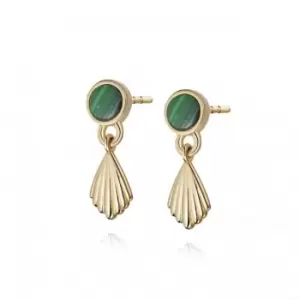 image of Malachite Palm Drop Stud 18ct Gold Plated Earrings WE15_GP