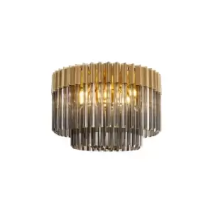 image of Poland Ceiling Lamp Round 7 Light E14, Brass, Smoke Sculpted Glass, Item Weight: 15.3kg