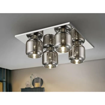 Image of Schuller Vias - 4 Light Crystal Flush Ceiling Light Chrome, G9