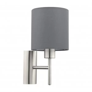 EGLO ES/E27 Pasteri Grey Fabric Wall Light 60W - 94926