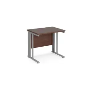 image of Maestro 25 straight desk 800mm x 600mm - silver cable managed leg frame and walnut top