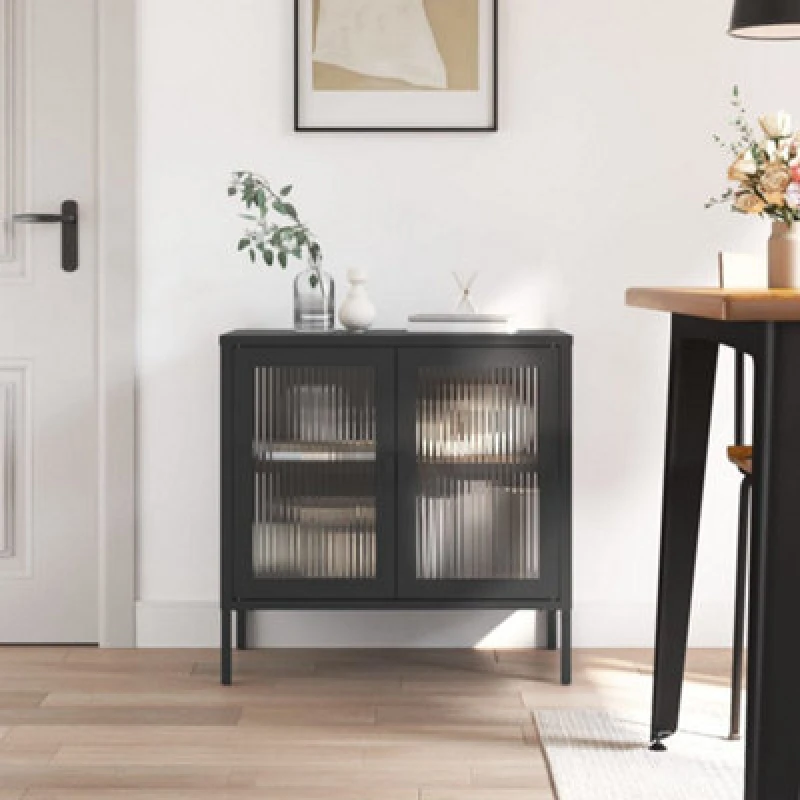 Image of VIDAXL Sideboard Black 70x35x70cm Glass and Steel Vidaxl 8720845782320