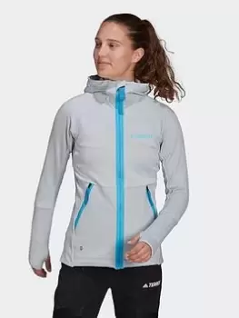Image of adidas Terrex Tech Flooce Hooded Hiking Fleece Jacket, Green Size M Women