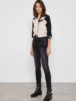 Image of Mint Velvet Biker Jeans - Washed Black, Size 8, Women