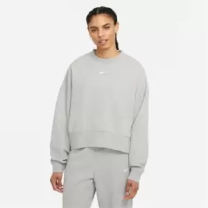 image of Nike W Nsw Essential Clctn Fleece Os Crw, Dk Grey Heather/Base Grey/White, Female, Tops & Sweaters, DJ7665-063